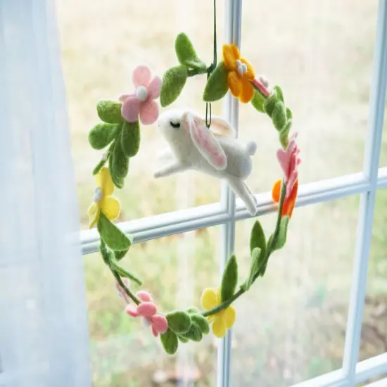 9.06" Easter Spring Bunny Rabbit Floral Flowers Decorative Wreath {4}