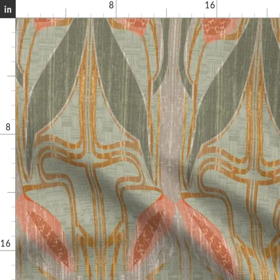 Various Fabrics by the Yard or Fat Quarter Art Nouveau Floral Large Scale Deco Glam Tulips Green Coral Gold Spring Custom Printed Fabric by Spoonflower {2}