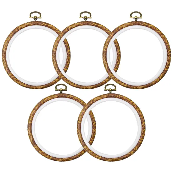 5Inch Round Embroidery Hoops - 5PCS 12CM Decorative Cross Stitch Display Frames, Embroidery Hoops Circle Imitation Wood Craft Sewing Tools {1}