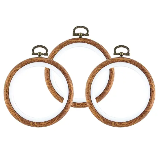 3 Pieces 4 Inch Embroidery Hoop Set Imitated Wood Display Frame Embroidery Hoops Circle Cross Stitch Hoop Ring for Art Craft Sewing and Hanging Ornaments Decor {1}