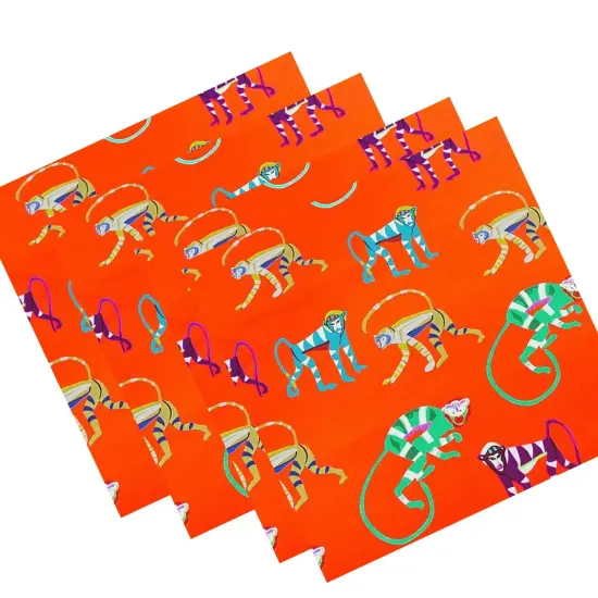 Orange Monkey Printed Spandex Fabric {5}
