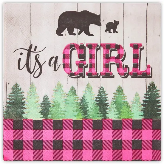 Buffalo Plaid Napkins, It's A Girl Baby Shower (6.5 Inches Folded, 100 Pack) {4}