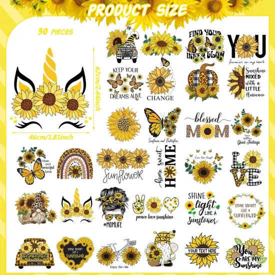 30 Pcs Sunflower Iron on Transfers Cute Patches Flower Appliques for T Shirts Spring Iron on Decals Heat Transfer Sticker for Clothes Bag Pillow Covers DIY Decorations {2}