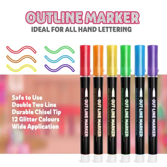 12 Coloring Markers Shimmer Glitter Markers Outline Pens for Drawing Art School Supplies, Easter Basket Stuffers for Teen Girl Gifts Trendy Stuff, Art Crafts Gifts for 4-13 Year Old Girls {6}