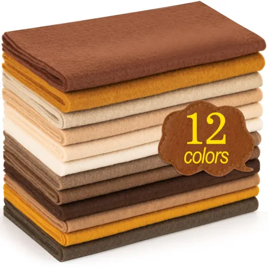 12 Rolls 8"x35"(20.5x90cm) 1.4mm Thick Soft Felt Fabric Sheet 12 Assorted Brown Series Colors Felt Pack for DIY Craft Sewing Squares Nonwoven Patchwork {1}