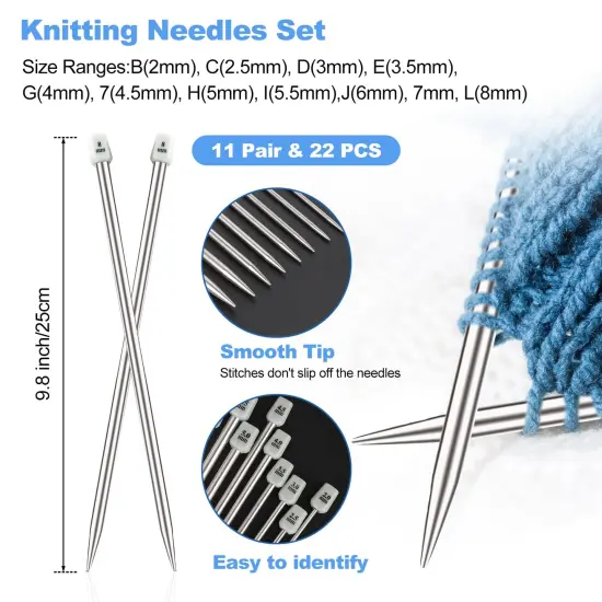 Knitting Needles Set, 9 Pairs Circular Knitting Needles Set and 22 Pcs Single Pointed Knitting Needles Set with Tote Bag Knitting Accessories Knitting Supplies Knitting Needles for Beginners {4}