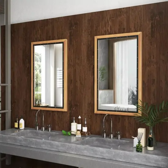 22" x 36" Wall Mount Hanging Rectangular Mirror Wood Framed Farmhouse Decor {2}