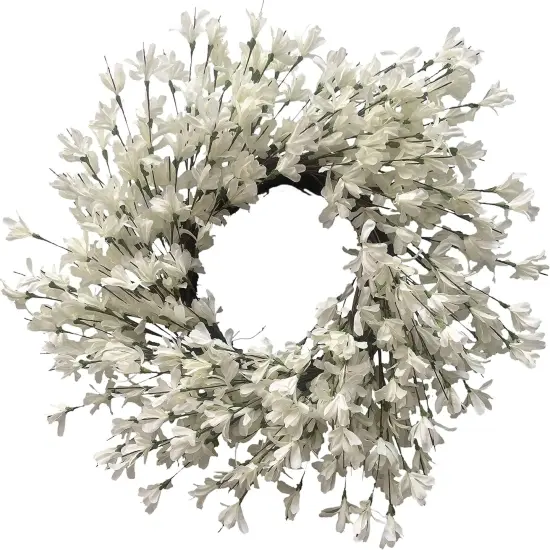 White Cream Forsythia Wreath 24 Inch Spring Front Door Blossom Cluster Flower {1}