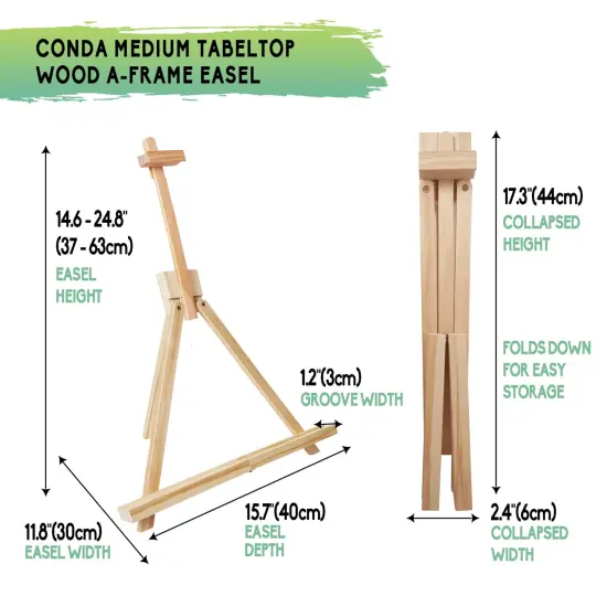 25'' Folding Wooden Tabletop Easel for Painting, Hold Canvas up to 23 Inches, Portable A-Frame Artist Desktop Painting Stand, Photo Picture Sign Holder {5}