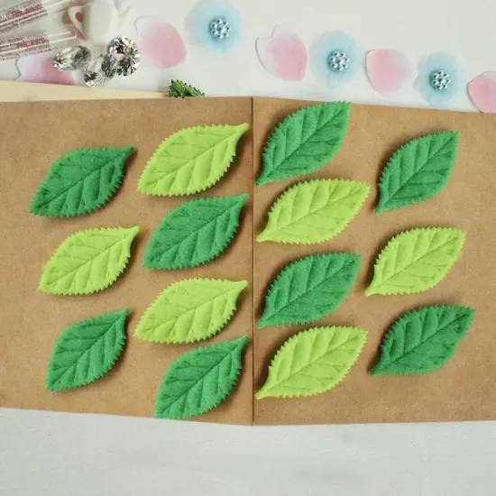 YYCRAFT Pack of 90 Padded 2-Faced Felt Velvet Leaf Appliques/Craft Green {5}