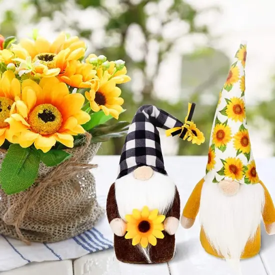3 Pieces Fall Sunflower Swedish Gnomes Decor Sunflower Buffalo Plaid Rustic Tiered Tray Decorations Plush Tiered Tray Gnomes Ornaments for Home Garden Kitchen Decor {2}