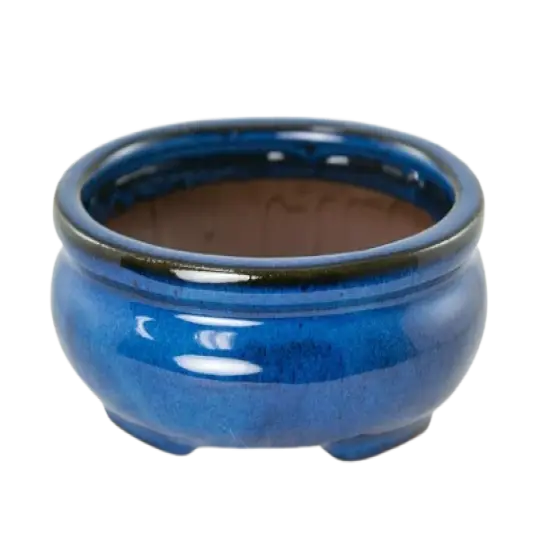 Oval Mame Shohin Bonsai / Succulent Pot + Mesh 6"x 5"x 2" - Blue Stain Glazed {1}