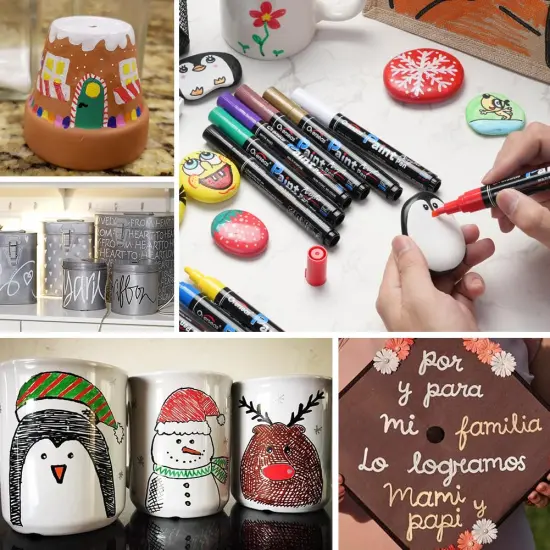 Overseas Black Paint Pens Paint Markers - Permanent Acrylic Markers 12 Pack, Water-Based, Quick Dry, Waterproof Paint Marker Pen for Rock, Wood, Plastic, Metal, Canvas, Glass, Fabric, Mugs. Medium Tip {5}