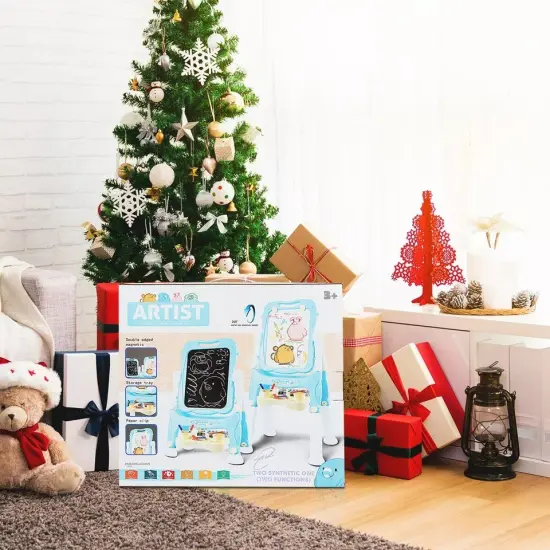 Kids Gift Double Sided Art Creative Easel Adjustable Height w/Accessories Blue {3}