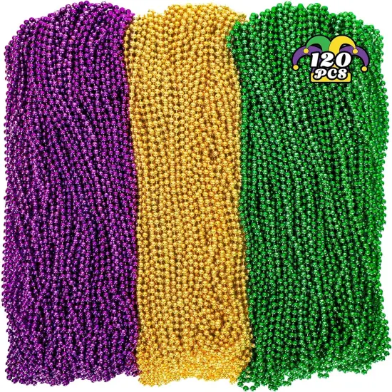 120PCS Mardi Gras Beads, 33" Beaded Necklace, Purple Gold Green Mardi Gras Accessories, Party Costume Necklaces Parade Throws Women Men Beads Bulk for Party Event Favors Supplies Decorations {1}