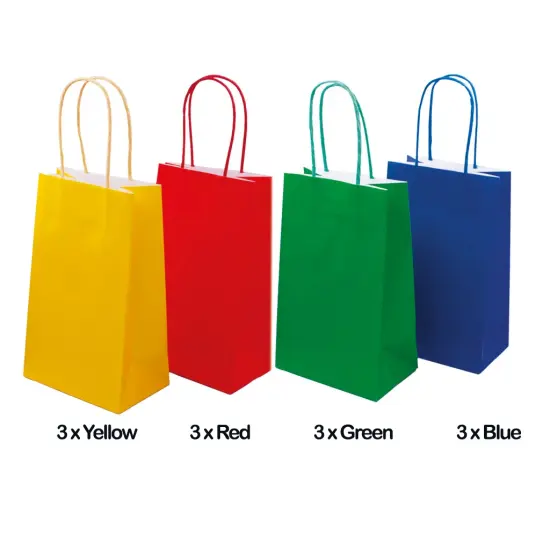Angels Special Occasions 12 Pack Kraft Bag 8" x 5" - Blue, Yellow, Green & Red Assorted Colors {2}