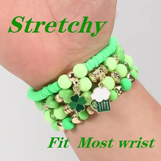 Boho Beaded Bracelets Strawberry Bracelets for Women Clay Heishi Letter Bracelet St. Patrick's Day Bracelets {3}