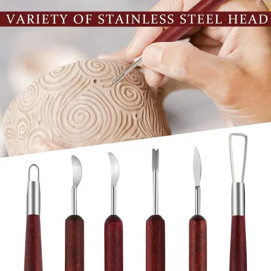 6PCS Clay Sculpting Tools Kit - Easy to Use Double-Ended Polymer & Pottery Carving Set with Comfortable Wood Grip - Ideal Tools for Clay Sculpey & Modeling Clay Ideal for Kids and Adults {6}