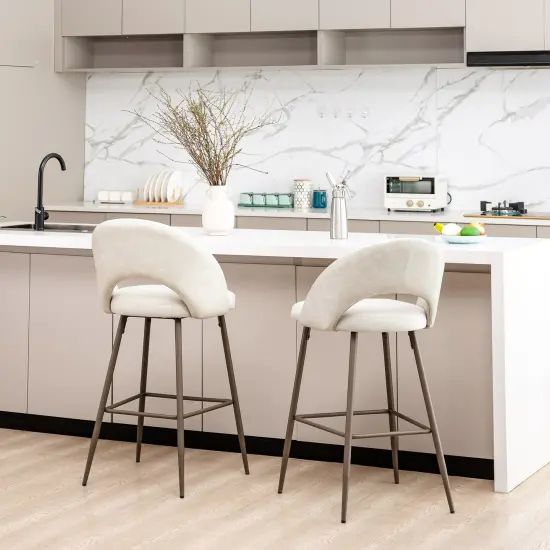 Set of 2 Fabric / Leatherette Bar Stool with Metal Brown Tapered Legs Light grey {4}