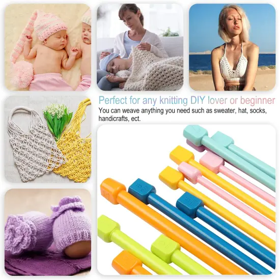 14PCS Plastic Knitting Needles for Beginner and Kids, 10 inch Long Straight Knitting Needles Single Pointed Needles Colorful Knit Needle Set Knitting Kit DIY Craft Yarn Weaving Tool,4mm to 10mm {3}