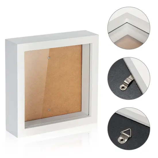 Small Shadow Box Frame 5 x 5 Shadowbox Display Case Wooden Picture Frame with Glass Wedding Memorabilia Medals Photos for Wall and Tabletop - White {1}