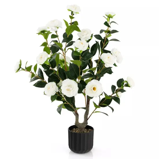 38" Faux Camellia Tree Artificial Floral Plant Fake Tree for Decoration White {1}