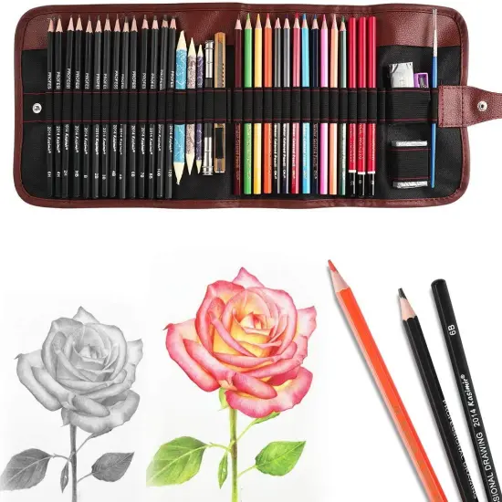 QQQ Sketching Pencil Set Art Pencils Drawing Kit,39 pcs Drawing Set With Sketch Pencils, Watercolor Pencils inside Canvas Rolling Pouch For Beginners, Adults & Professionals {1}