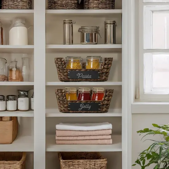 2pk Wide Pantry Baskets, Hyacinth Wicker Kitchen Storage Bins for Shelves Natural {6}