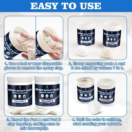 Epoxy Putty Sculpt Clay, 2 Part A & B for Sculpting, Modeling, Building, and Repairing, 1 Pound, White {1}