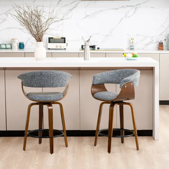Set of 2/4 Modern Counter & Bar Height Wooden Swivel Bar Stools {1}