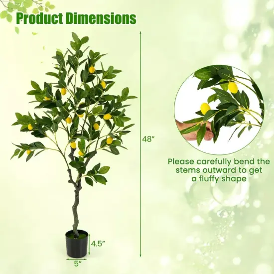 Artificial Lemon Tree 4 FT Tall Fake Plant Office Decor w/Lemon Fruits {4}