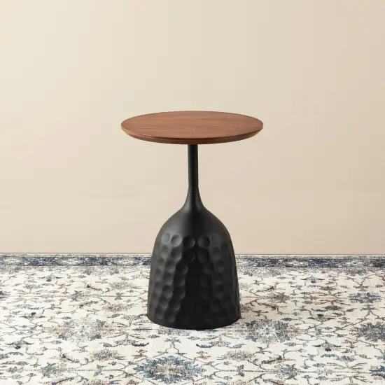 Metal Wine Bottle Shaped Accent Table With Wooden Top {4}