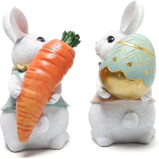 5.5 Inch Polyresin Bunny Decorations Spring Easter Decors Figurines Tabletopper Decorations for Party Home Holiday Cute Rabbit Easter Gifts (Orange Blue) {3}