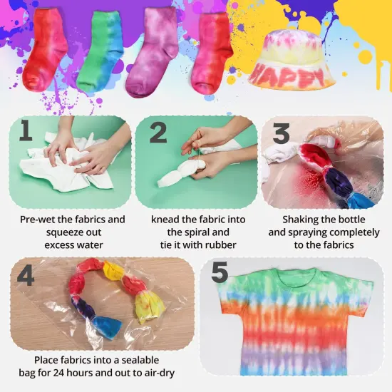 Tie Dye Kit - Spray Tie Dye Kit for Kids with 7 Vibrant Colors, Pre-Mixed Tie Dye Spray Kits, Permanent Non-Toxic Fabric Spray Dye,Tyedyedye Party Supplies Tie Dye Shirt {6}