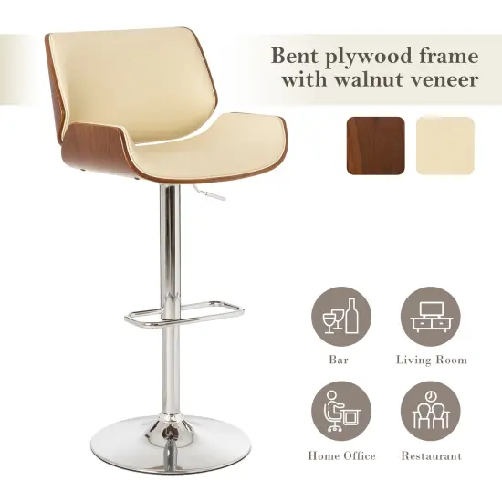 Set of 2 Mid-century Modern Leatherette Adjustable Height Swivel Bar Stool with Black Metal Base Beige {6}