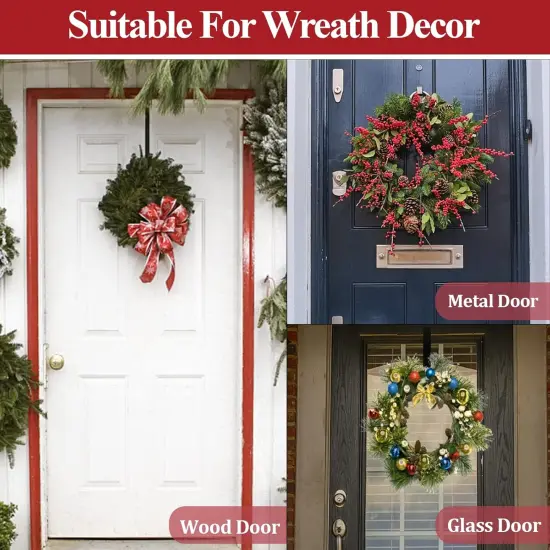 Wreath Hanger for Front Door, Adjustable Wreath Hanger from 15 to 25 Inches Wreath Hanger, 20 lbs Larger Door Upgrade Wreath Hanger Christmas Fall Wreaths Decorations Hook (Black) {3}