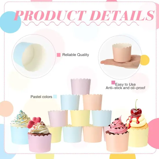 100 Pieces Baking Cups Cupcake Wrappers for Muffins 5.5 oz Multi Color Baking Cups for Desserts Baby Showers Birthday Party Celebrations (Pastel Color) {4}