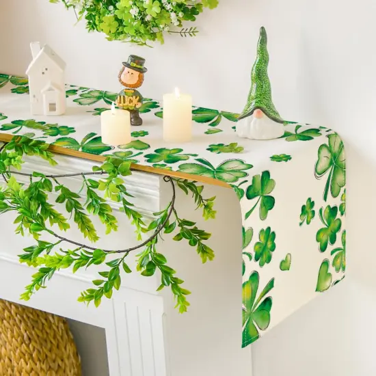 Artoid Mode Green Shamrock Bushes St. Patrick's Day Table Runner, Seasonal Spring Holiday Kitchen Dining Table Decoration for Indoor Outdoor Home Party Decor 13 x 72 Inch {2}