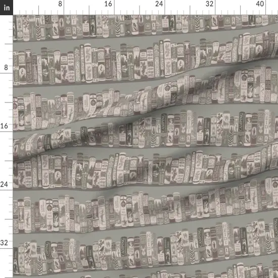 Various Fabrics by the Yard or Fat Quarter Rustic Monochrome Books Woods Reading Gray Green Classic Literature Custom Printed Fabric by Spoonflower {1}