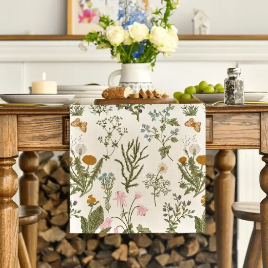 Wildflowers Floral Spring Table Runner, Butterfly Seasonal Summer Kitchen Dining Table Decoration for Home Party Decor 13x90 Inch {2}
