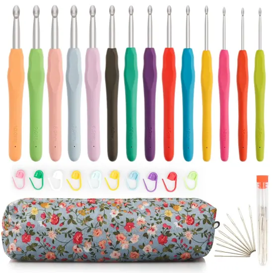 OWill 14 Piece Crochet Hooks Set, Crochet Hooks for Beginners Adults, Soft Grip Crochet Needles Tools with Storage Case,Ergonomic Crochet Hooks for Arthritic Hands {1}