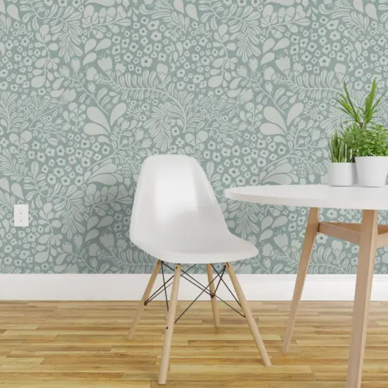 Peel & Stick Wallpaper 2FT Wide Calm Botanical Tranquil Flowers Serene Leaves Blue Gray Vine Wildflowers Floral Custom Removable Wallpaper by Spoonflower {1}