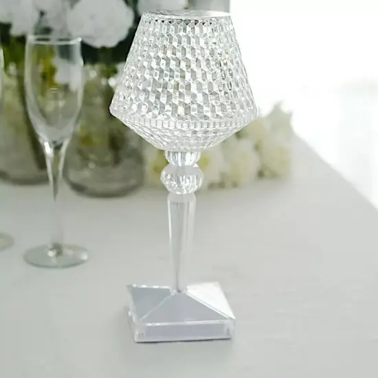 Clear 10" Acrylic Crystal Cup Shape TABLE LAMP USB Rechargeable LED Light Party {2}