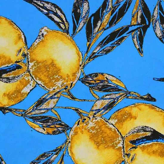 Vintage Lemons on Blue Ground Printed Spandex Fabric {1}