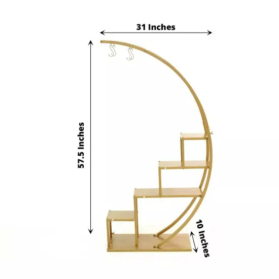 4.5 feet Gold 4 Tier Metal DISPLAY STAND Half Moon Ladder Plant Shelf Rack Party {3}