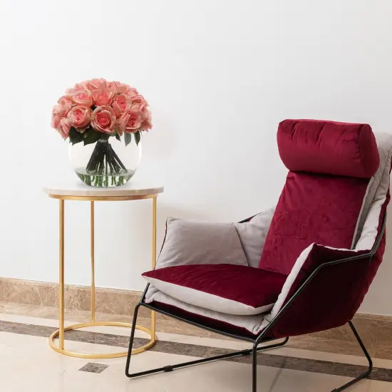 Pink Rose Arrangement in Faux Water Look Glass Vase - 1 Piece , Lifelike Floral Centerpiece, Perfect for Home, Office, and Event D&eacute;cor, Floral Home by Artificial Flowers {5}