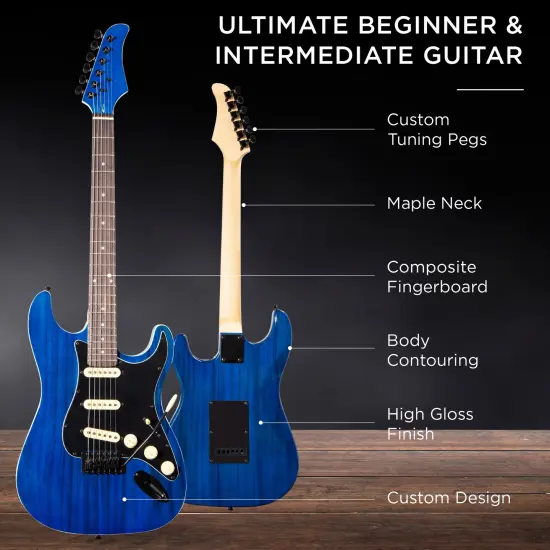 Best Choice Products 39in Full Size Beginner Electric Guitar Kit with Case, Strap, Amp, Whammy Bar Midnight Blue {4}