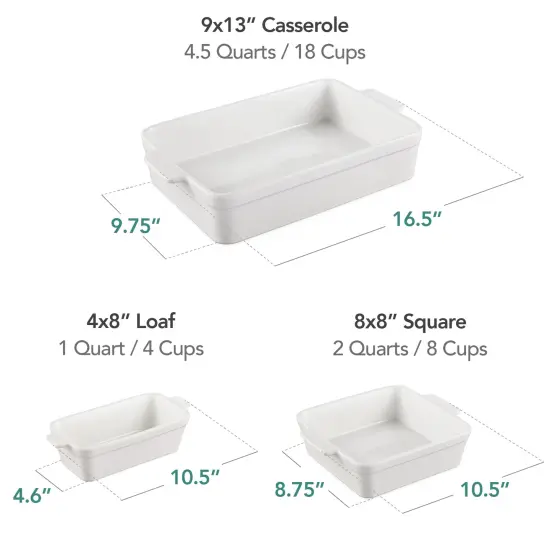 Best Choice Products Ceramic Bakeware Set of 3 Casserole, Loaf, and Square Dishes w/ Handles Vanilla Buttercream {2}