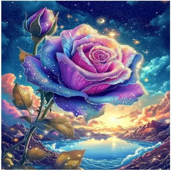 Rose Diamond Art Kits for Adults, Sunset Sky Diamond Painting Kits for Beginners, DIY 5D Full Drill Flowers Crystal Rhinestone Gem Art Craft Kits for Home Wall Decor 12X16 Inch {1}