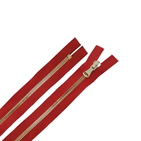 5MM One Way Non Separating Closed Bottom Zipper Red Tape Brass Teeth 7 Inches {1}